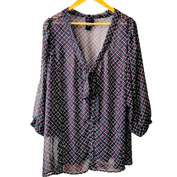 torrid Tops - Torrid Long Sleeve Sheer Sailor Neck Tie Button Down Blouse Size 3X